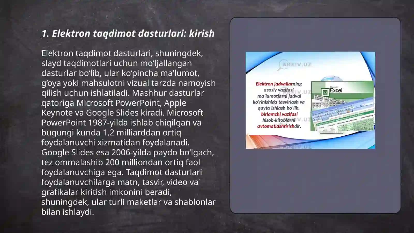 Elektron taqdimotlarni yaratish va qayta ishlash uchun asboblar to'plami 3