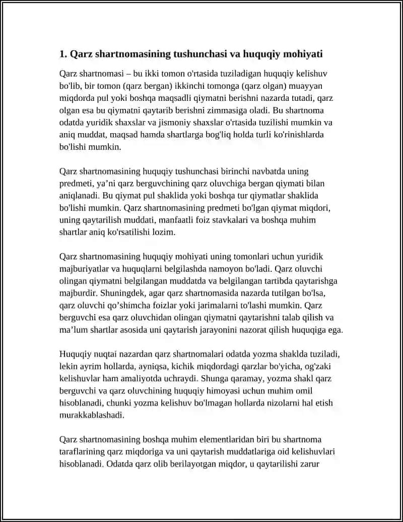 QARZ SHARTNOMASI TUSHUNCHASI, SHAKLI VA MAZMUNI 3