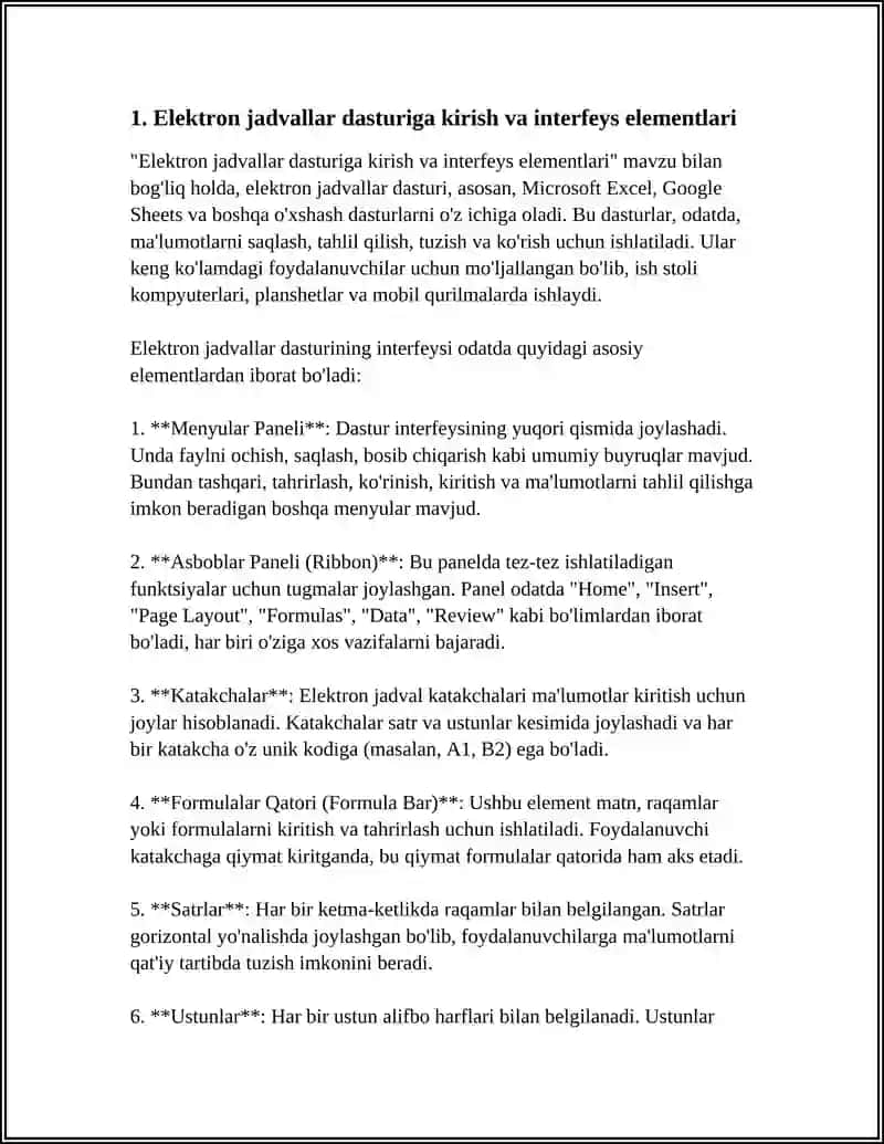 Elektron Jadvallar Bilan Ishlash Dasturlaridan Foydalanish 3