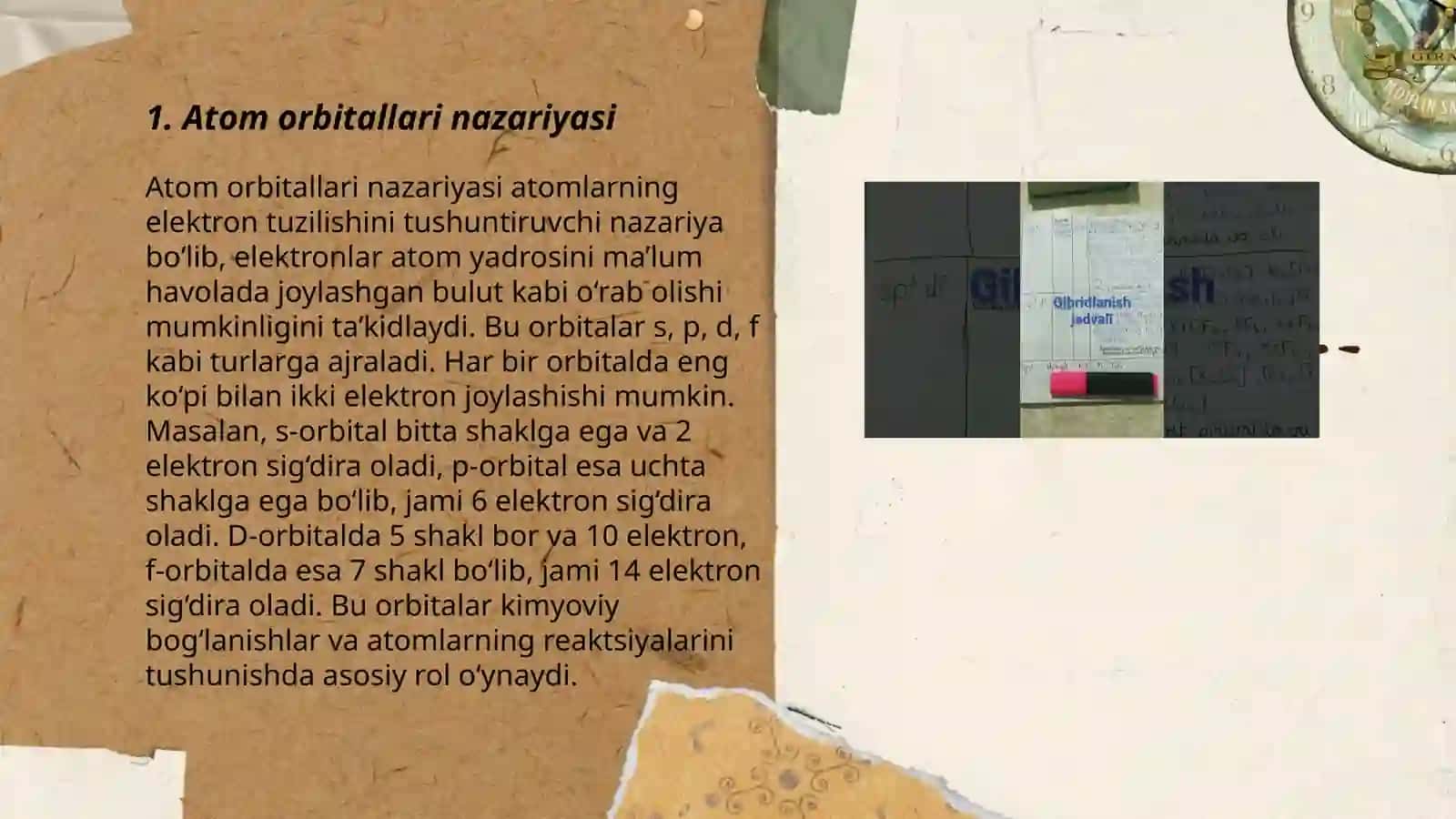 Atom orbitallar metodi.gibridlanish va uning turlari.malekulyar orbitallar metodi va u asosida turli xil molekulalarni tuzilishi 3
