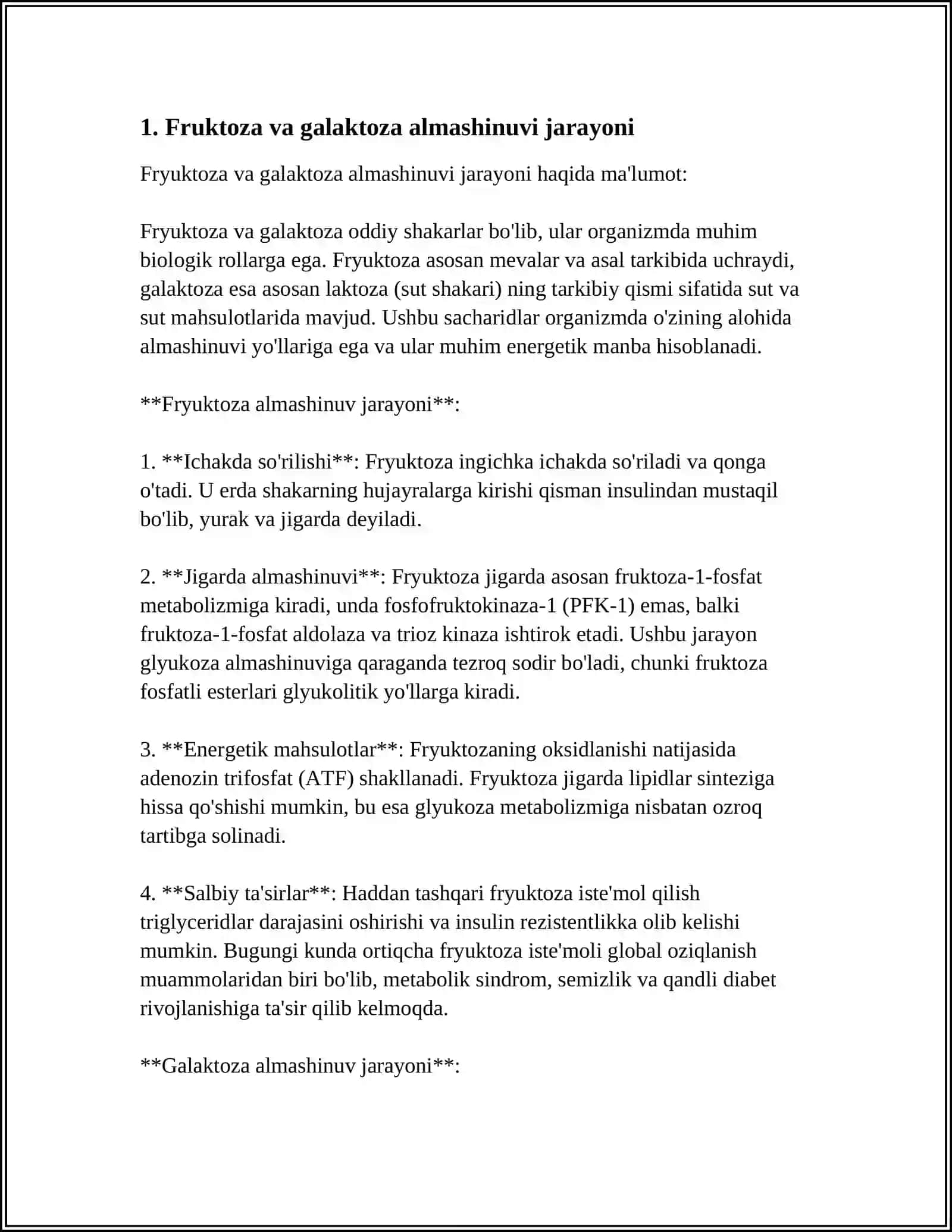 Fruktoza va galaktoza almashinuvi 3