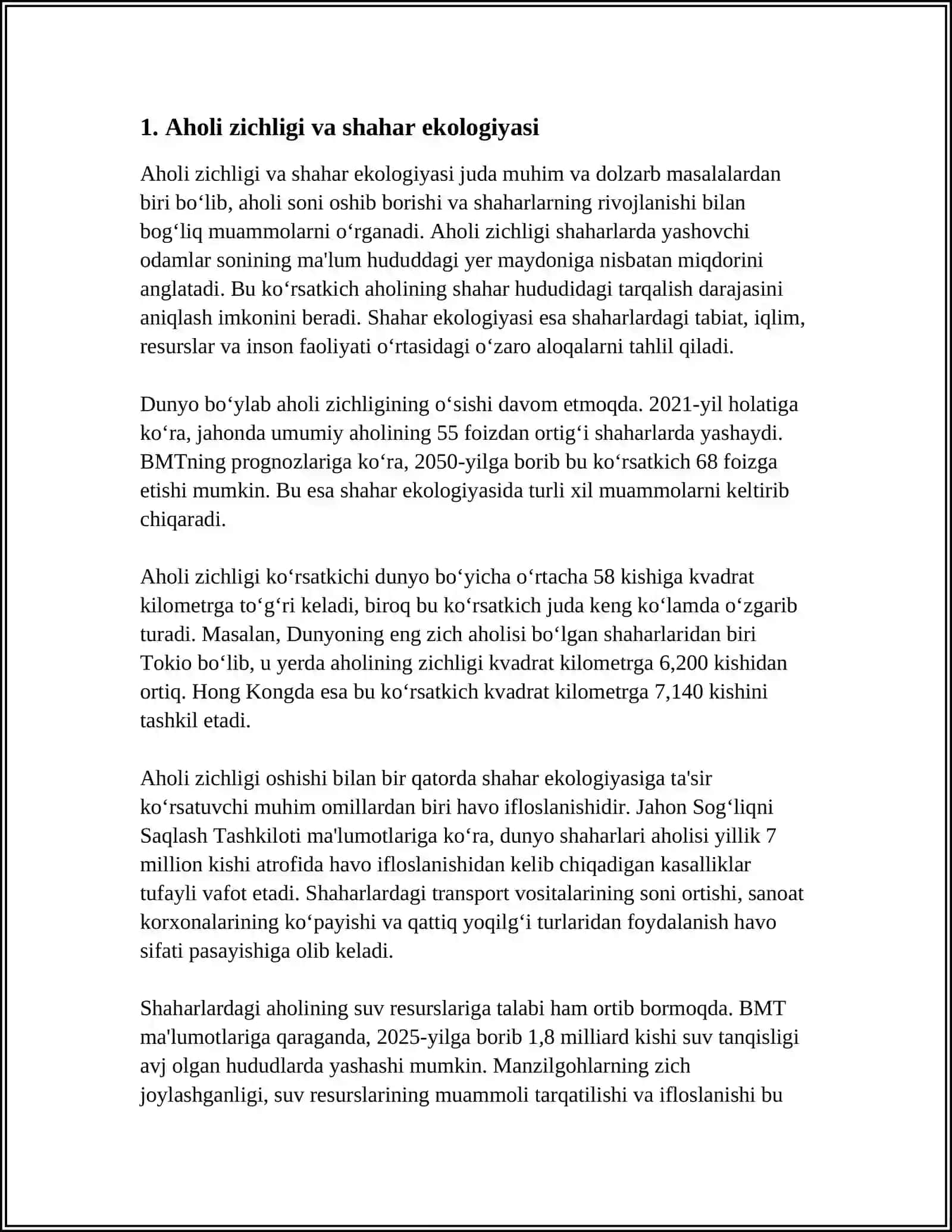 ODAM EKOLOGIASI EKOLOGIKMUAZANATNING BUZILISHIGA TASIR ETUVCHI OMILLAR SHAHAR EKOLOGIASI ODAM SONINING EKOLOGIASI 3