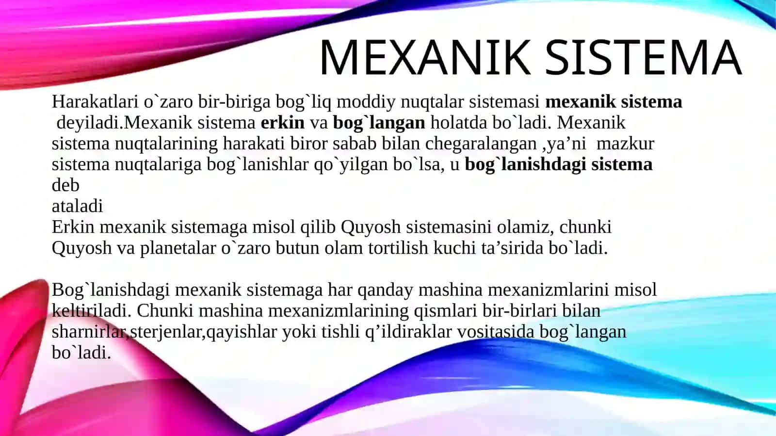 Nabiyev Muhammadziyoning Nazariy Mexanika Fanidan Mexanik sistem 3