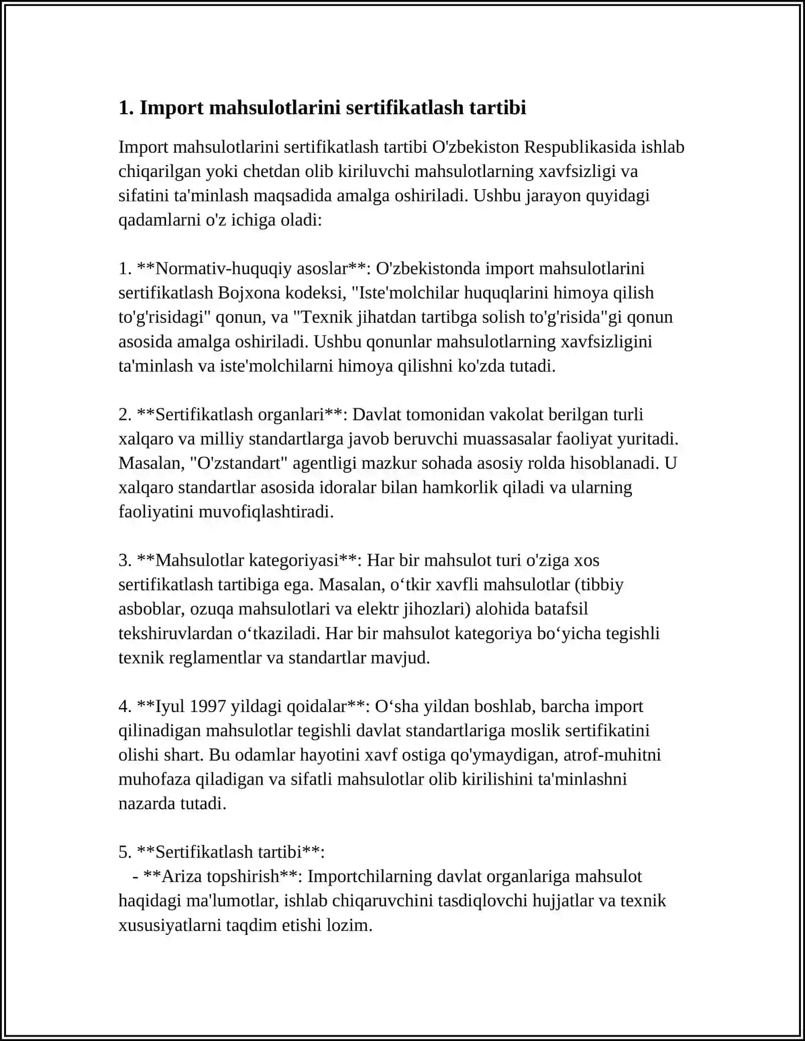 RESPUBLIKAGA OLIB KIRILAYOTGAN MAHSULOTLARNI RASMIYLASHTIRISH TARTIBLARI 3