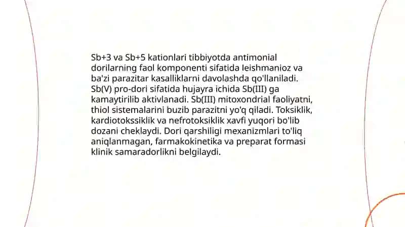 Sb+3,Sb+5 kationlarini tibbiyotda qoʻllanilishi va analitik reaksiyalari 3