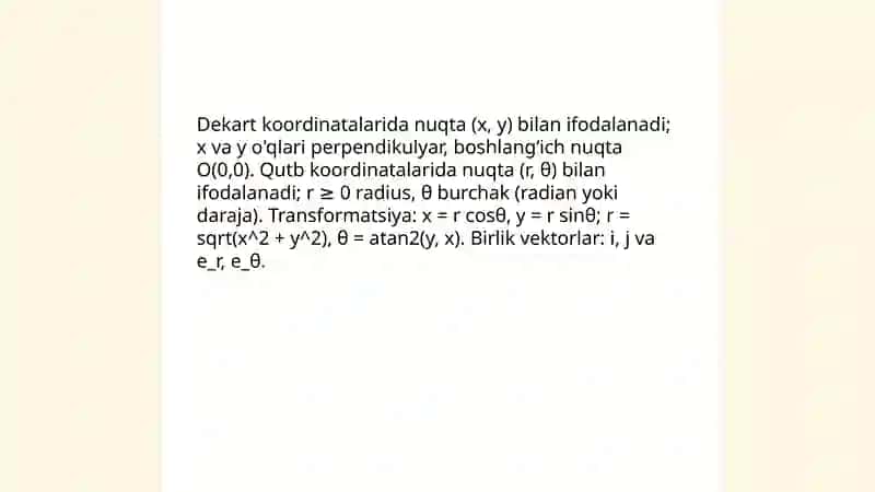 Dekart va qutb koordinatalari orasidagi bog'lanish 3