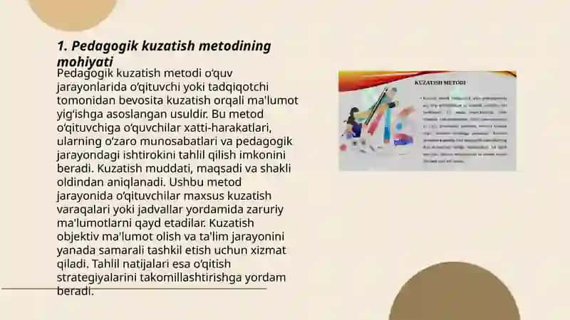 Pedagogik kuzatish metodi turlari va unga qoʻyilgan asosiy talablar 3