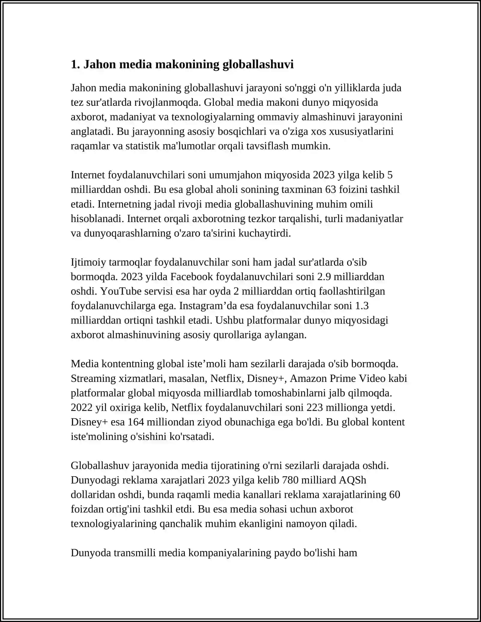 JAHON MEDIA VA AXBOROT MAKONI MANFAATLAR TOʻQNASHUVI MUAMMOLLAR YECHIMLAR 3
