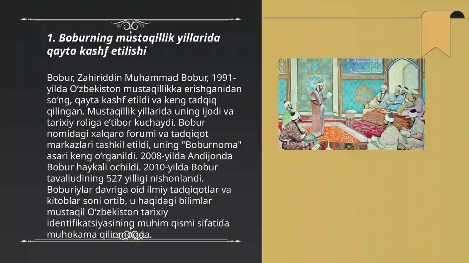 Zahiriddin Muxammad Bobur hayoti va ijodining mustaqillik yillaridagi talqini mavzusida 3