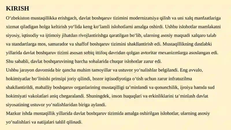 MUSTAQILLIK YILLARIDA DAVLAT BOSHQARUV TIZIMIDA AMALGA OSHIRILGAN ISLOHOTLAR 3