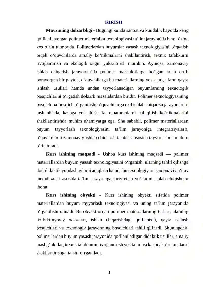 Polimer materiallardan buyum yasash texnologiyasi 3