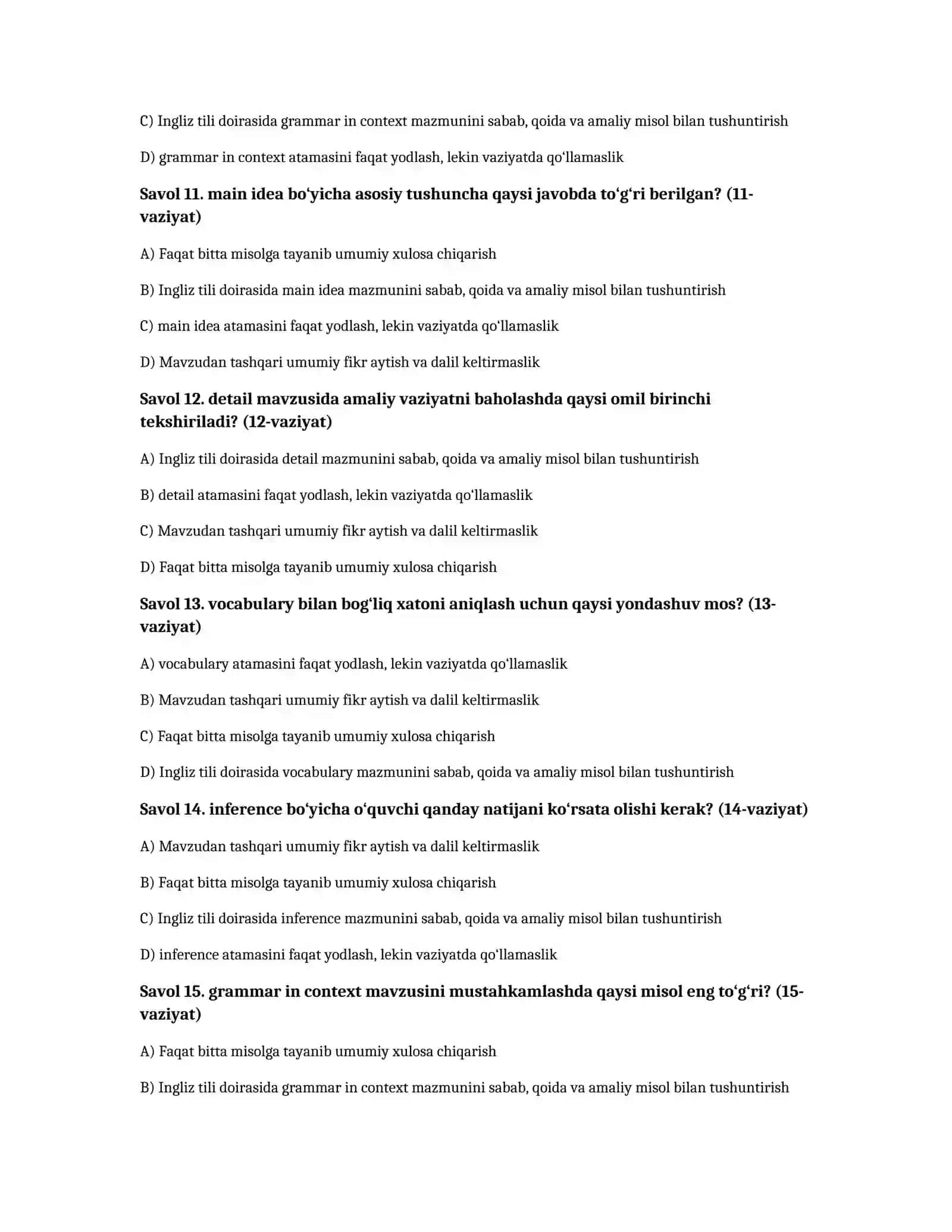 Ingliz tili: reading comprehension A2-B1 — 100 test 3