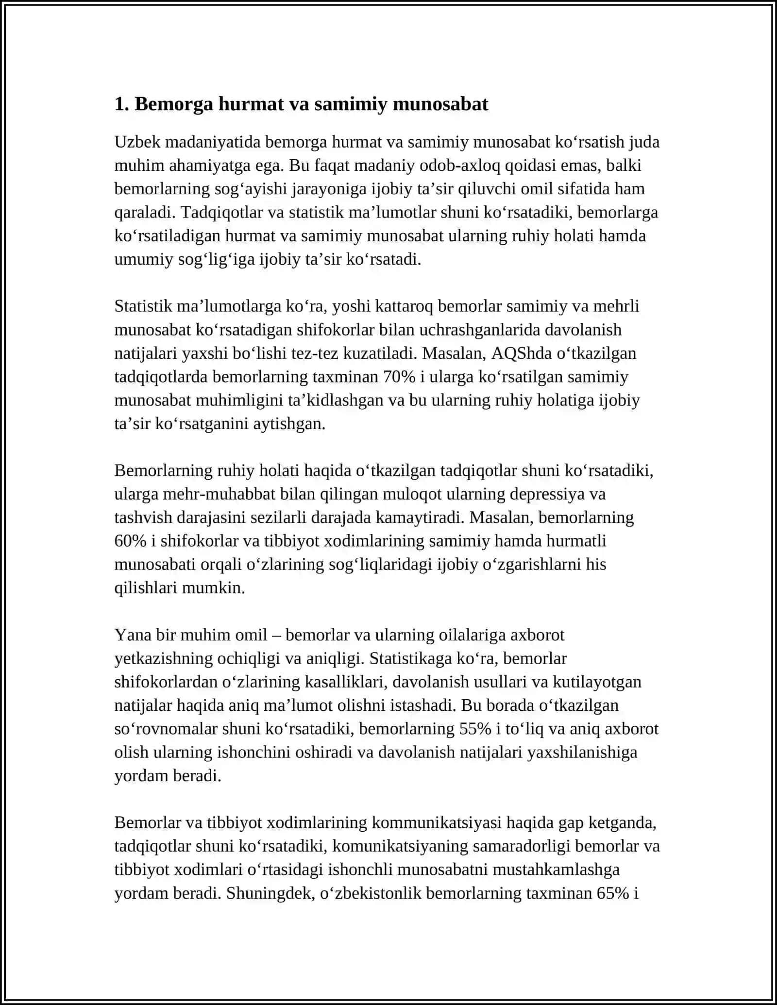 AMBULATORIYA SHAROITIDA BEMORLAR BILAN MUNOSABATDA BOʻLISH PSIXOLOGIYASI 3