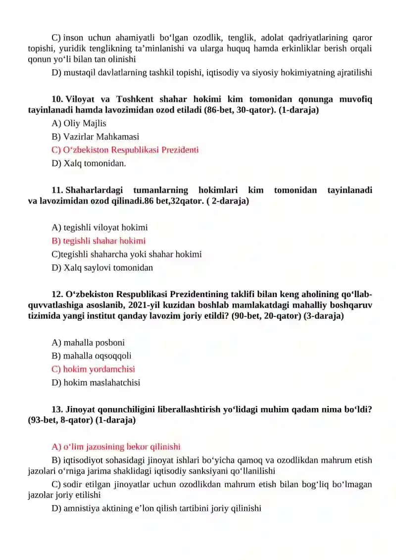 O’zbekistonning eng yangi tarixi fanidan test savollari 3