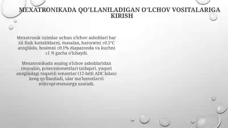 Mexatronikada Qo'llaniladigan O'lchov Vositalariga Kirish 3