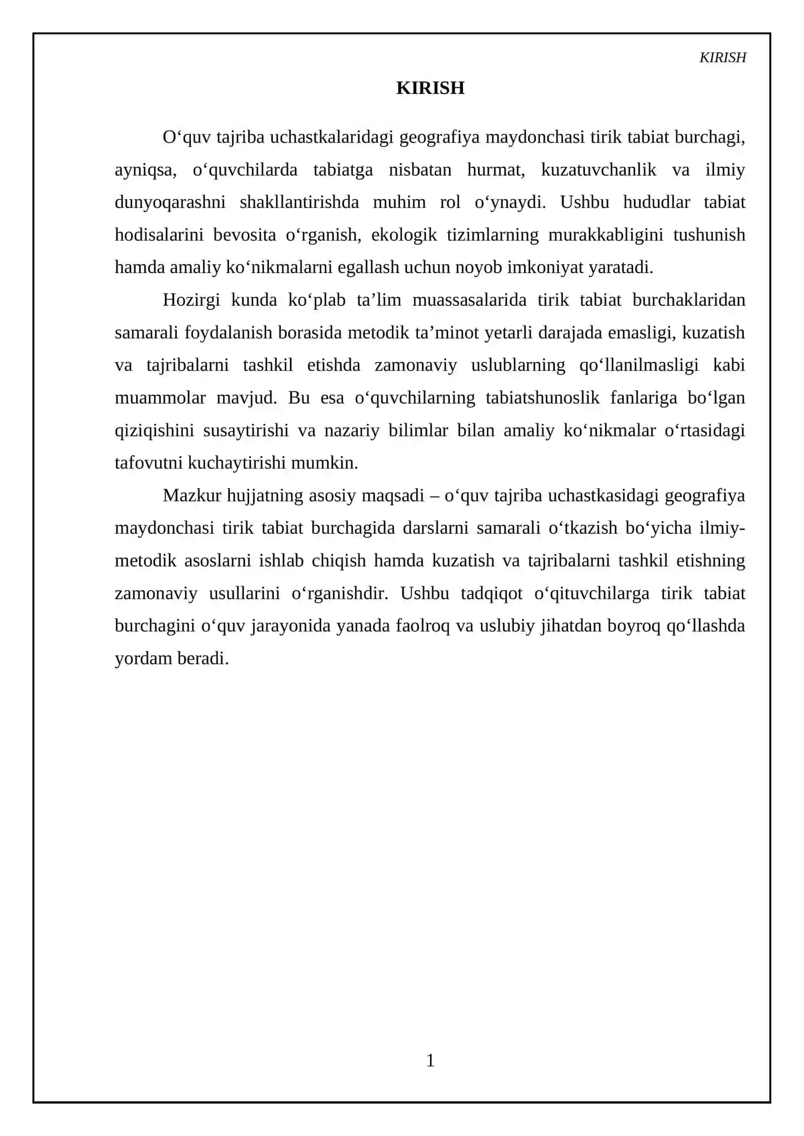 Geografiya maydonchasi tirik tabiat burchagi oʻquv tajriba uchastkasida darslarni oʻtkazish metodikasi.Kuzatish va tajribalarni tashkil etish usullarini oʻrganish 3