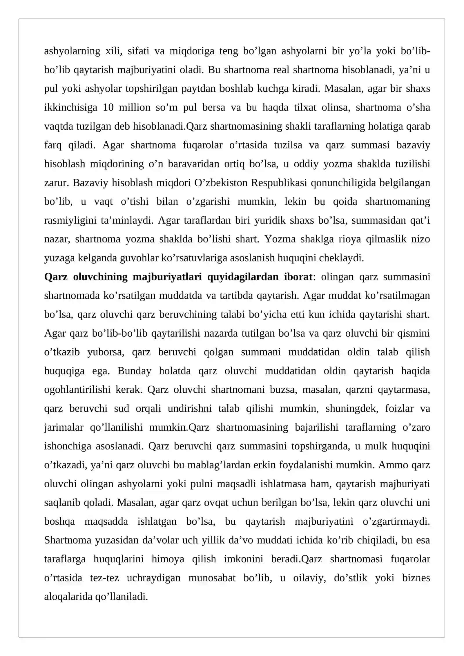 Qarz va kredit shartnomalarida taraflarning huquq va majburiyatlari 3