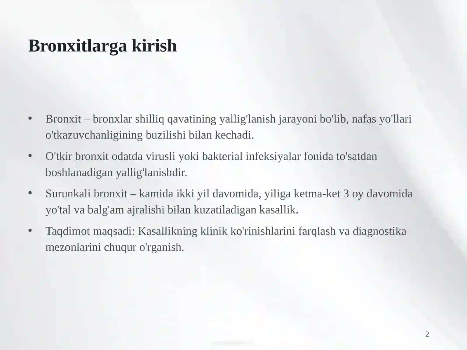 Bronxitlar: O'tkir va Surunkali shakllar, Diagnostika va Simptomatologiya 3