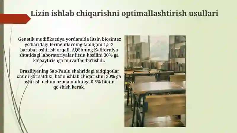 Lizin sentiz qiluvchi mikroorganizmlarni urganish 3