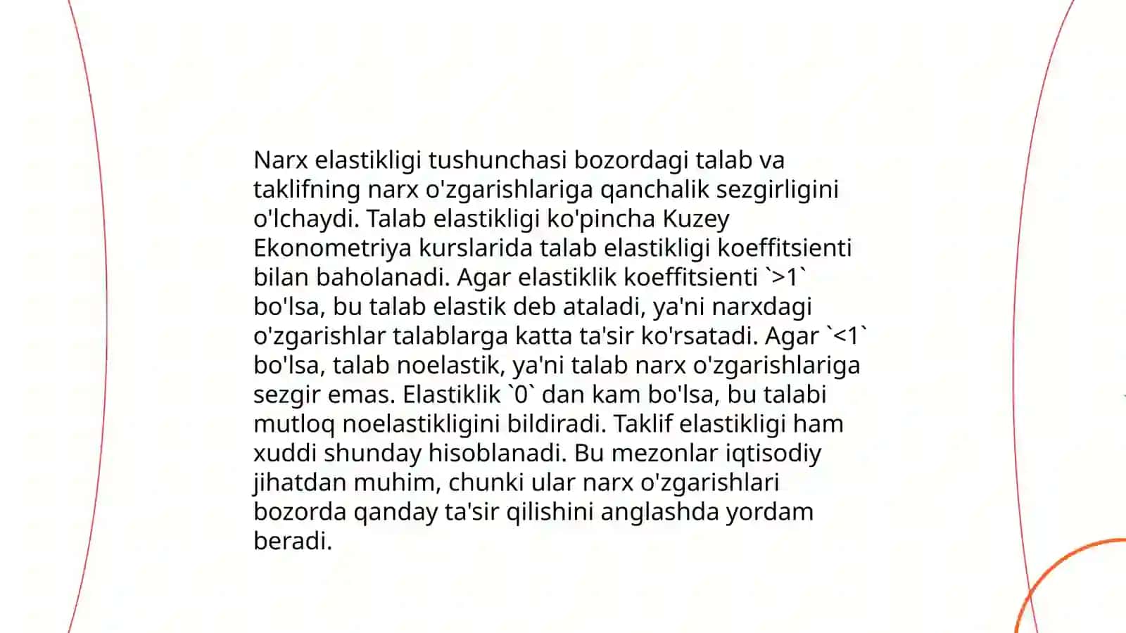 Mahalliy bozorda narx boʻyicha elastik hisoblash va uning ahamiyatini tahlil qilish 3
