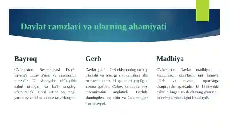 O'zbekiston respublikasi davlat ramzlari va  Davlat tili 3