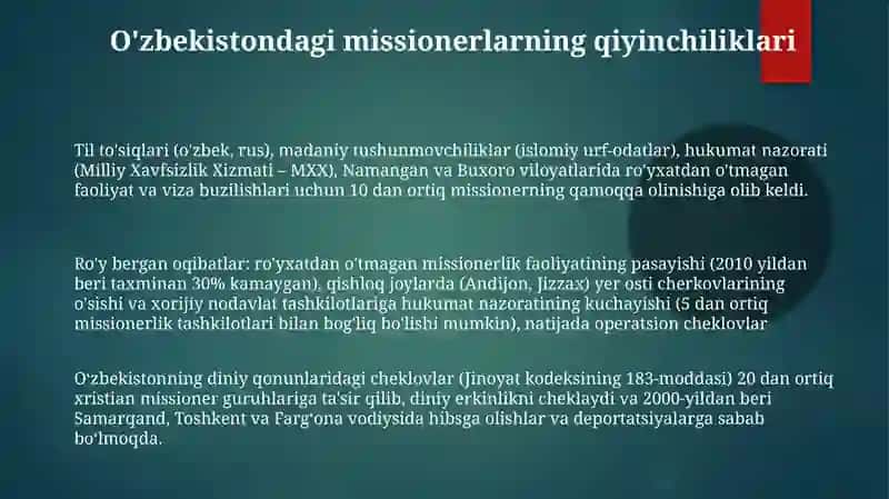 O'zbekistonda faoliyat olib borilgan missionerlik harakatlari va ularning oqibatlari 3
