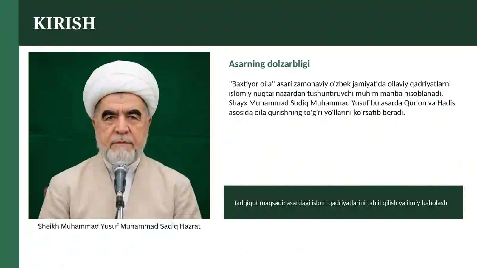 Shayx Muhammad Sodiq Muhammad Yusufning Baxtiyor oila asarida islom qadriyatlarining talqini 3