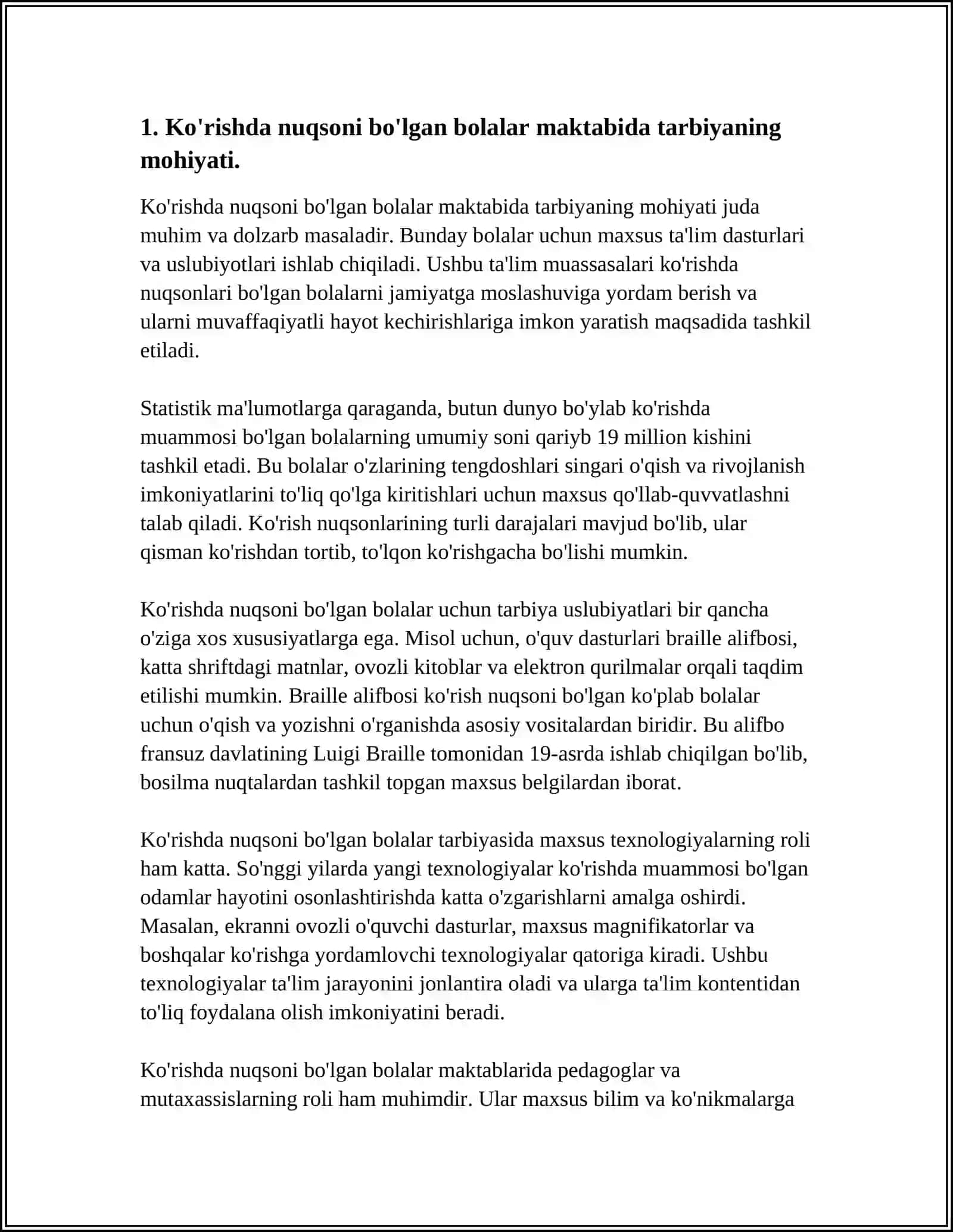 KO‘RISHIDA NUQSONI BO‘LGAN BOLALAR MAKTABIDA TARBIYANING MOHIYATI, MAQSADI, VAZIFALARI 3