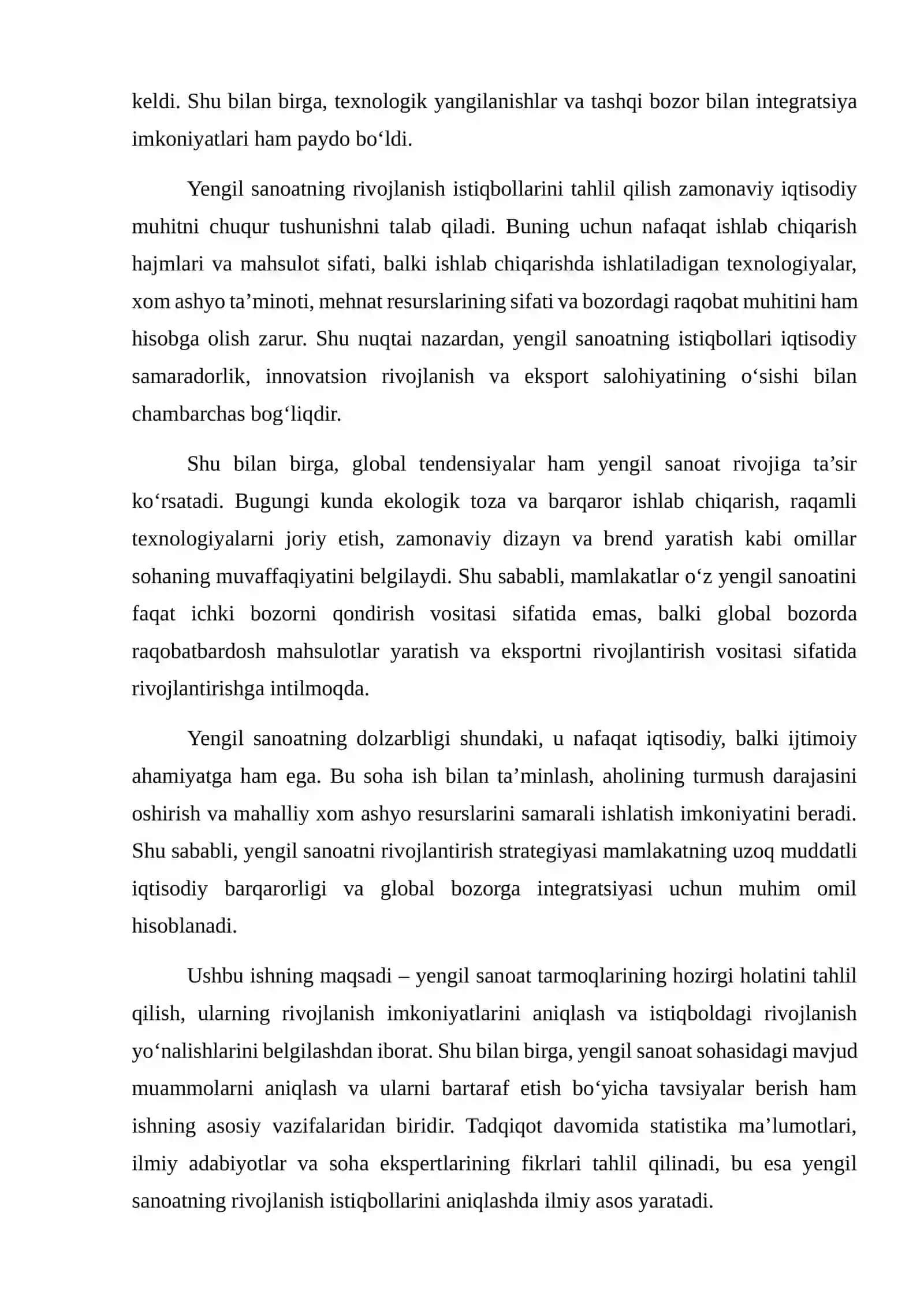 YENGIL SANOAT TARMOQLARINING RIVOJLANISH ISTIQBOLLARI 3