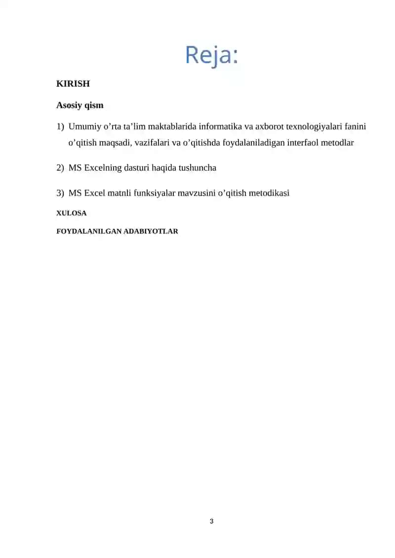 MS Excel matnli funksiyalar mavzusini o’qitish metodikasi 3