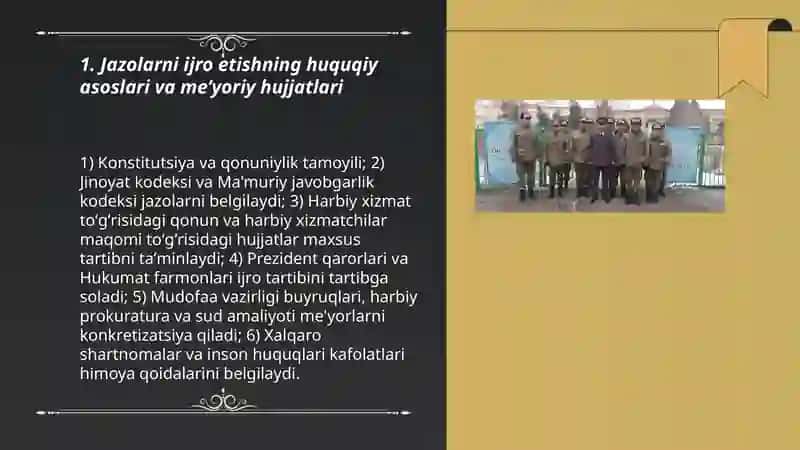 Harbiy xizmatchilarga nisbatan qo’llaniladigan jazolarni ijro etish tartibi va shartlari 3