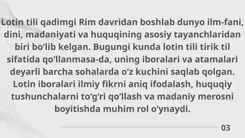 Lotin iboralarining barcha jabhalarda tutgan o‘rni 3