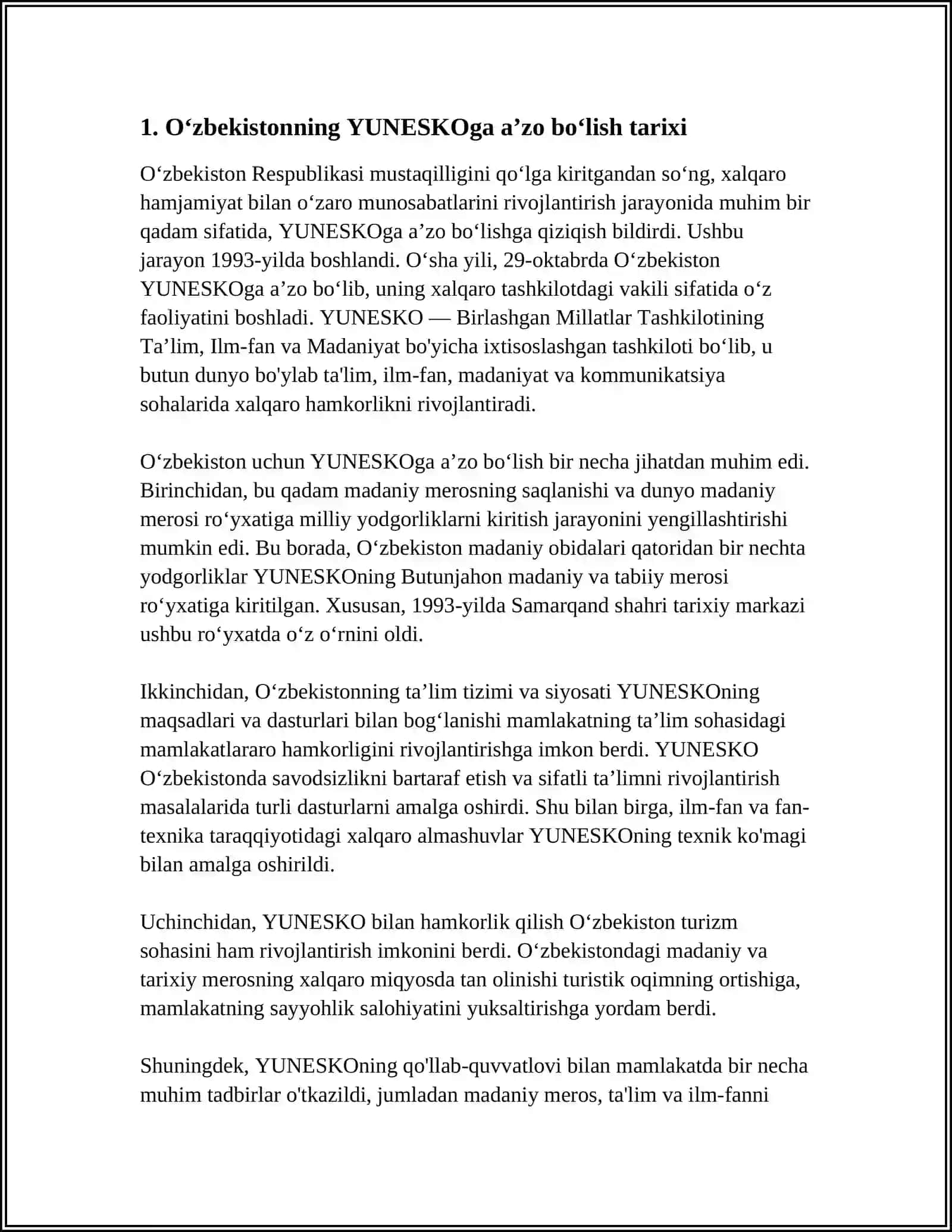 OʻZBEKISTON YUNESKO BILAN MUNOSABATLARI 3