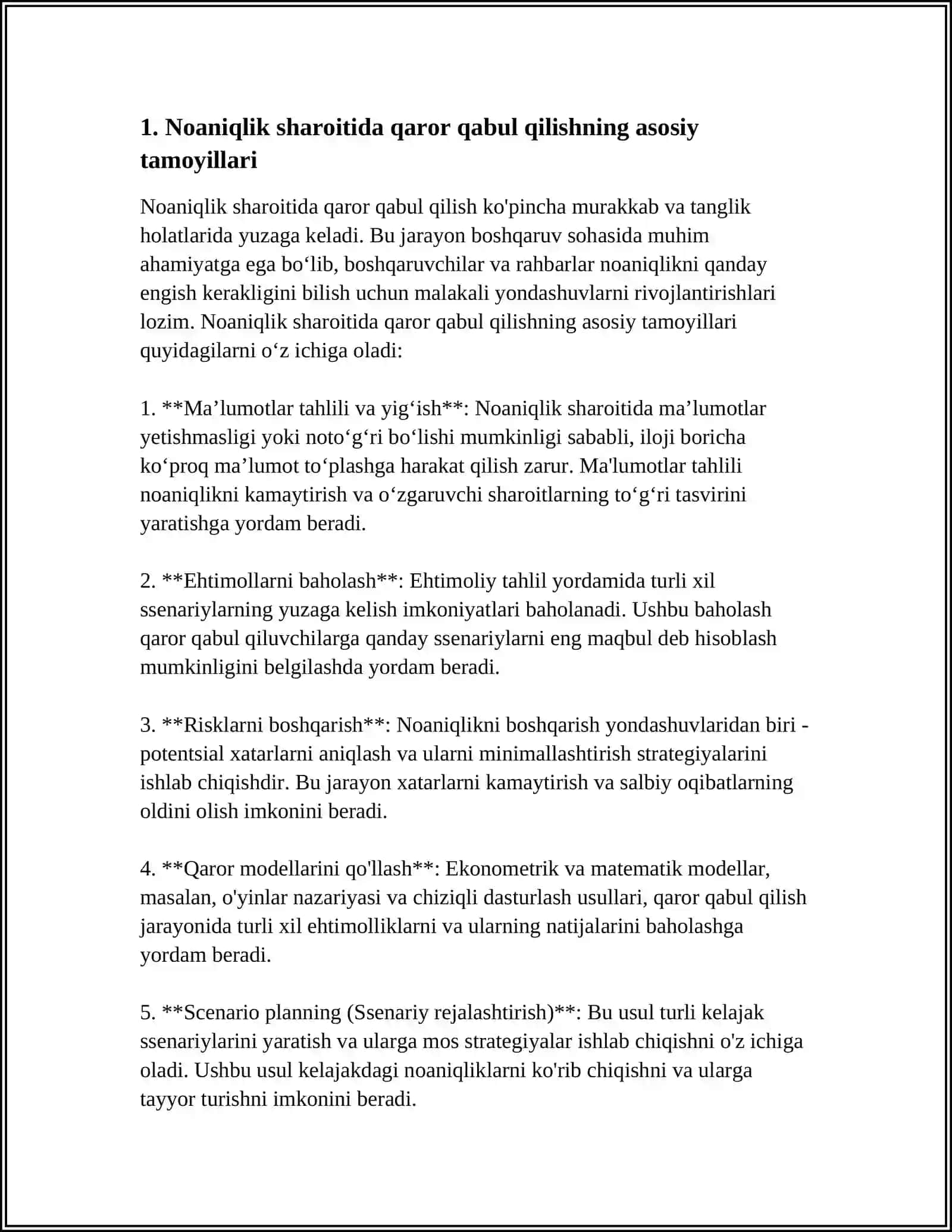 NOANIQLIK SHAROITIDA QARORLAR QABUL QILISH 3