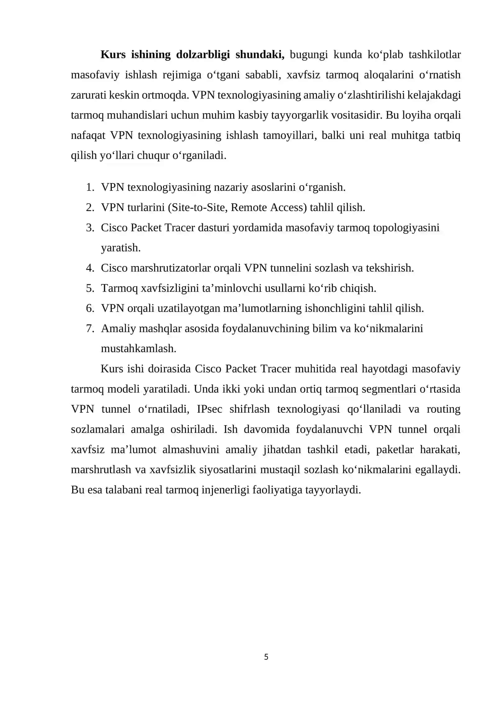 BOB. CISCO PACKET TRACERDA VPN ASOSIDA MASOFAVIY TARMOQ KONFIGURATSIYASI VA XAVFSIZLIKNI TA'MINLASH 3