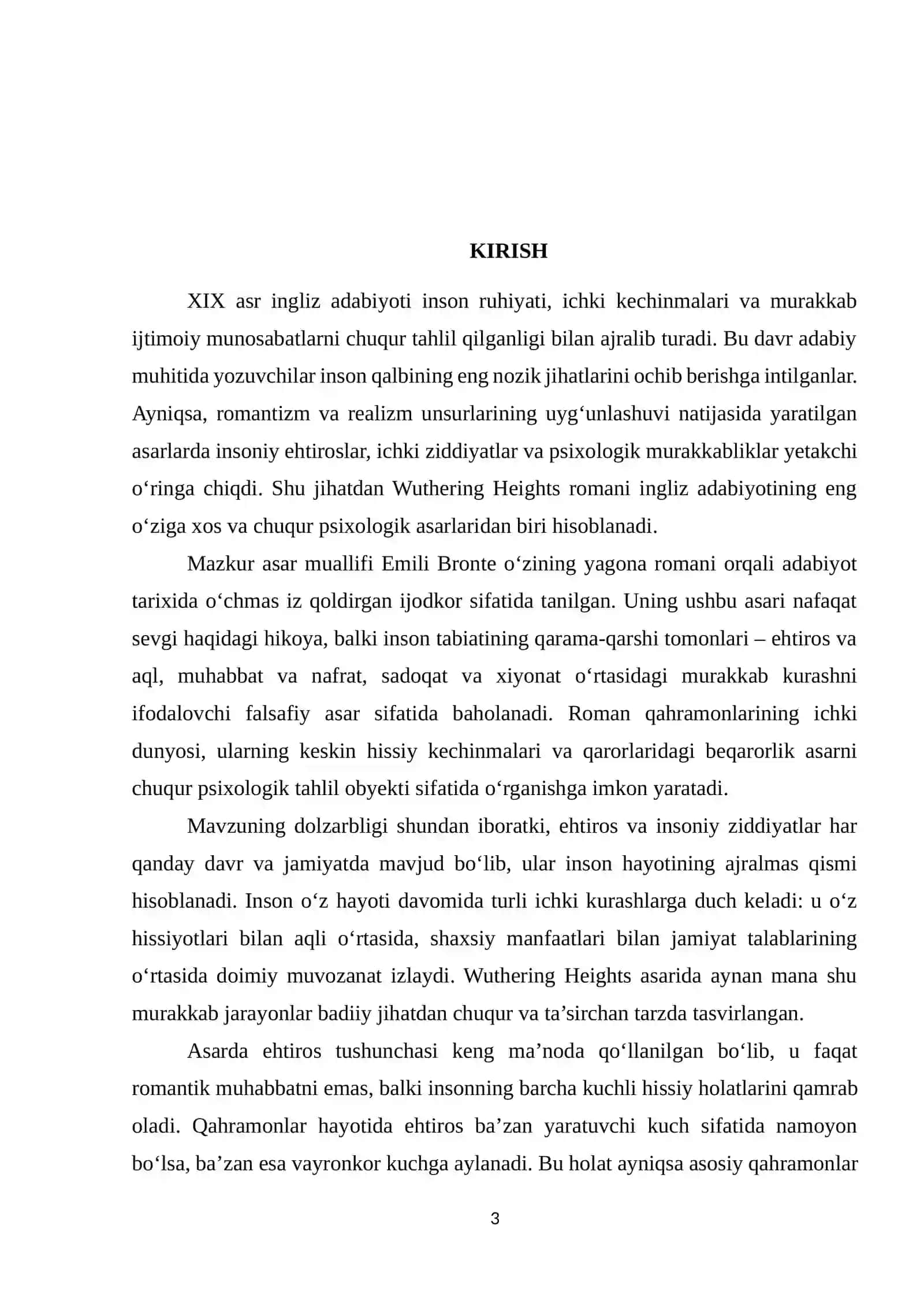 Emili Brontening “Wuthering Heights” asarida ehtiros va insoniy ziddiyatlar mavzusidagi KURS ISHI 3