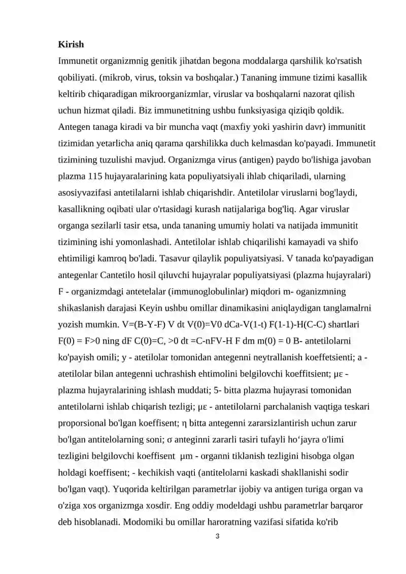 Yuqumli kasallikning eng oddiy modeli.Sil kasalligi uchun matematik model 3
