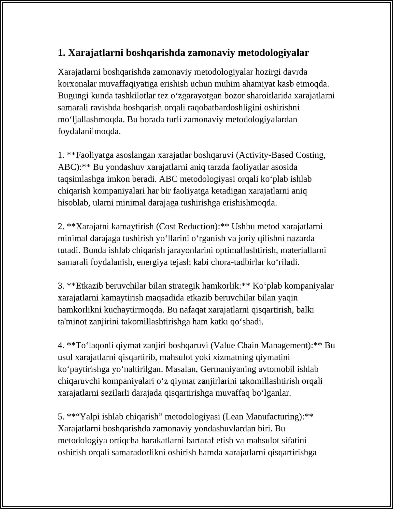 Xarajatlarni boshqarish YONDASHUVLARI VA TEXNOLOGIYALARIDAN FOYDALANISH 3