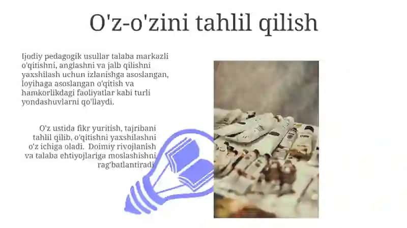 Kreativ pedagogika fanini oʻqitish metodlarining òziga xos xususiyatlari 3
