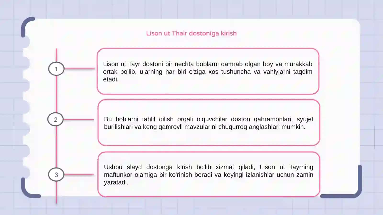 Lison ut tayr dostoni boblari bo'yicha tahlili 3