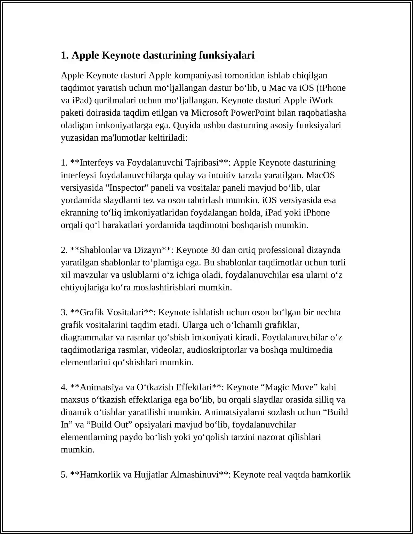 TAQDIMOTLAR BILAN ISHLASH APPLE KEYNOTE REDAKTORINING TAHLILI 3