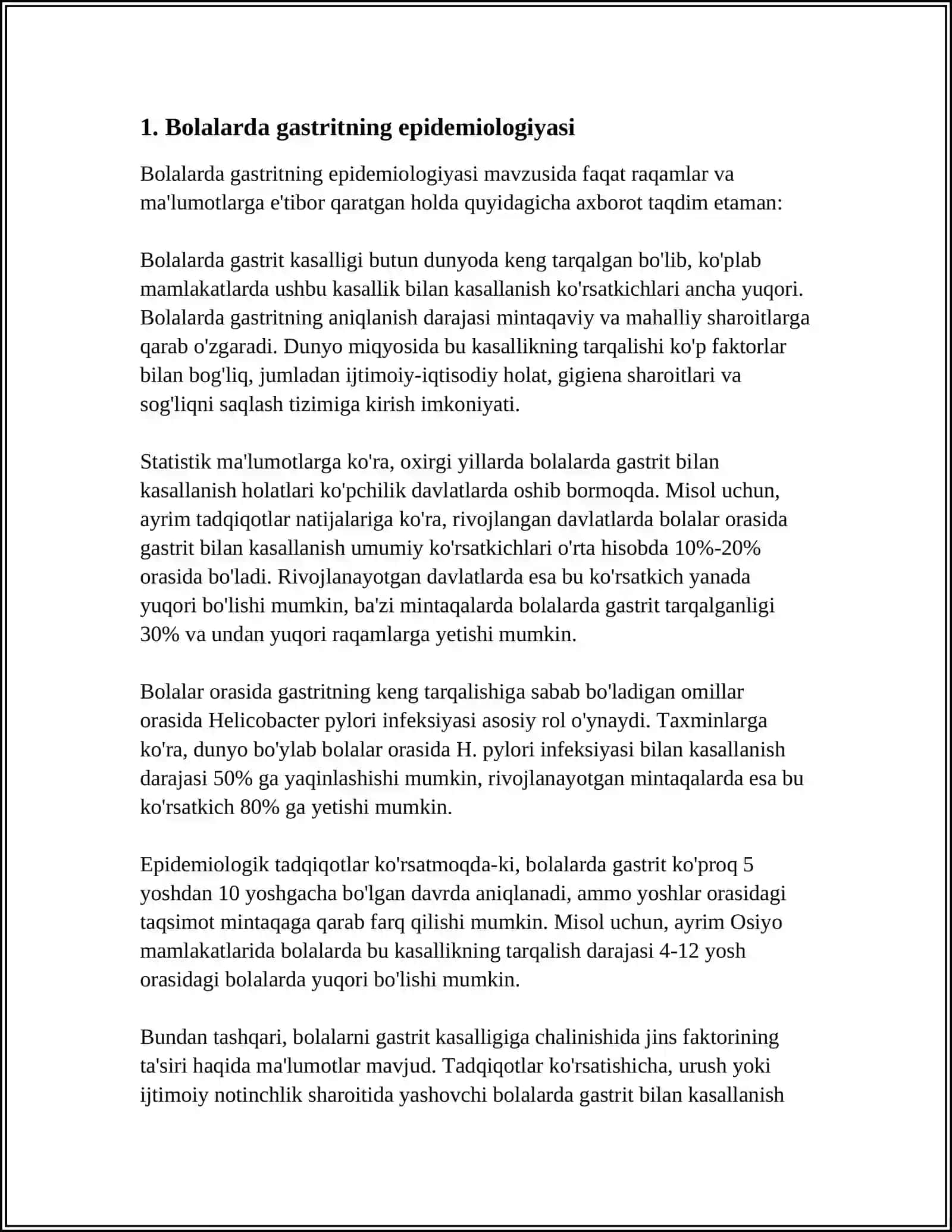 BOLALARDA GASTRIT VA GASTRODUODENIT. KLINIKASI, DAVOLASH, PROFILAKTIKASI 3