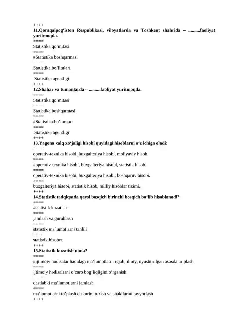 Statistika fanidan test 300 ta javoblari bilan 3