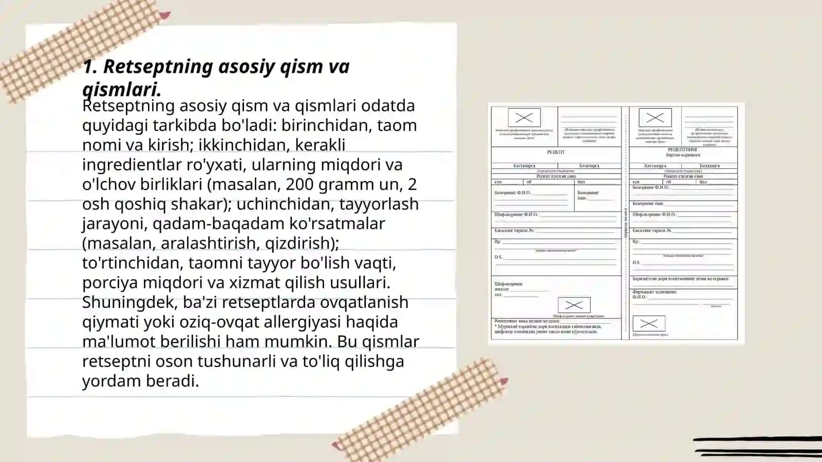 Umumiy dorinoma Retsept tuzilishi va shakllari 3
