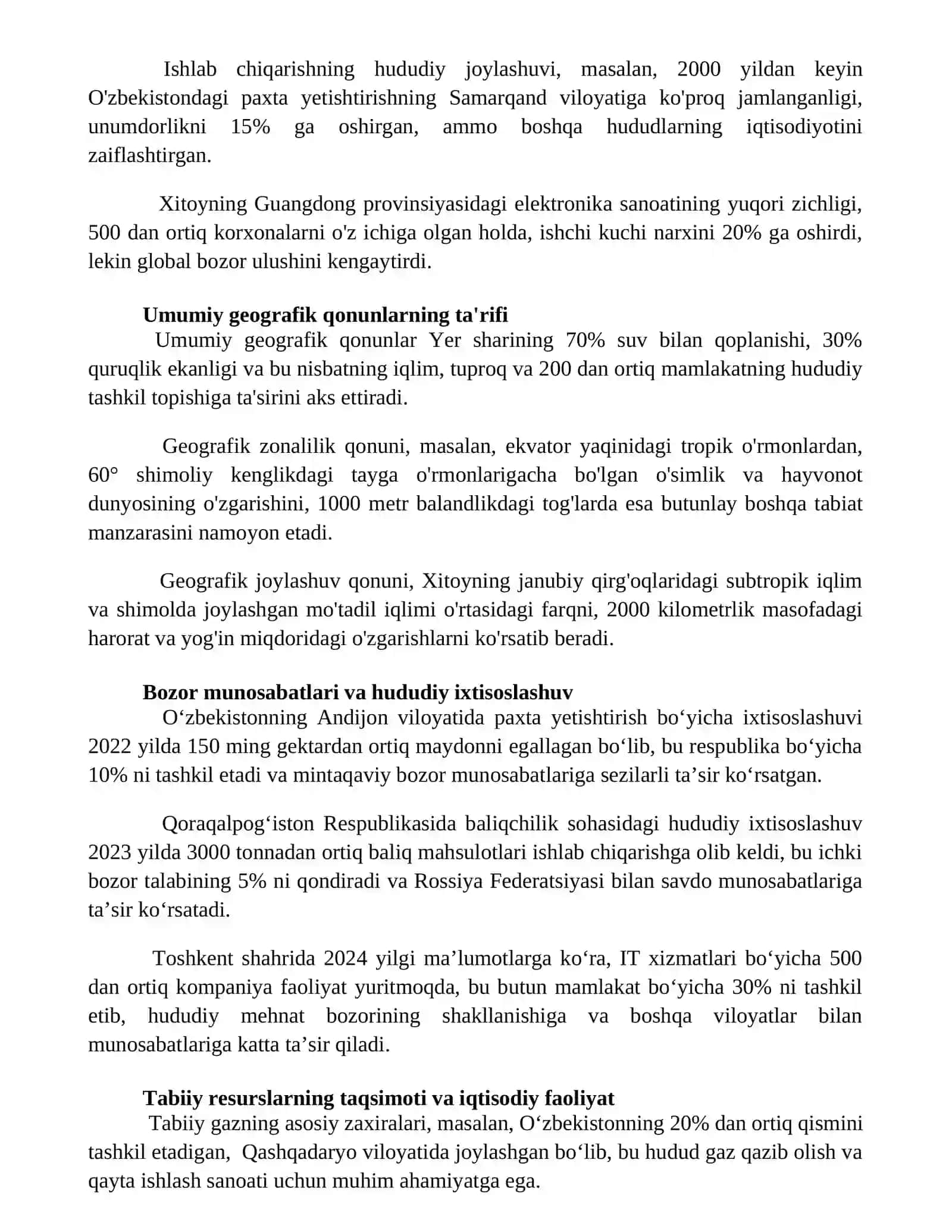 Umumiy geografik qonunlar va ishlab chiqarishni hududiy tashkil etish 3