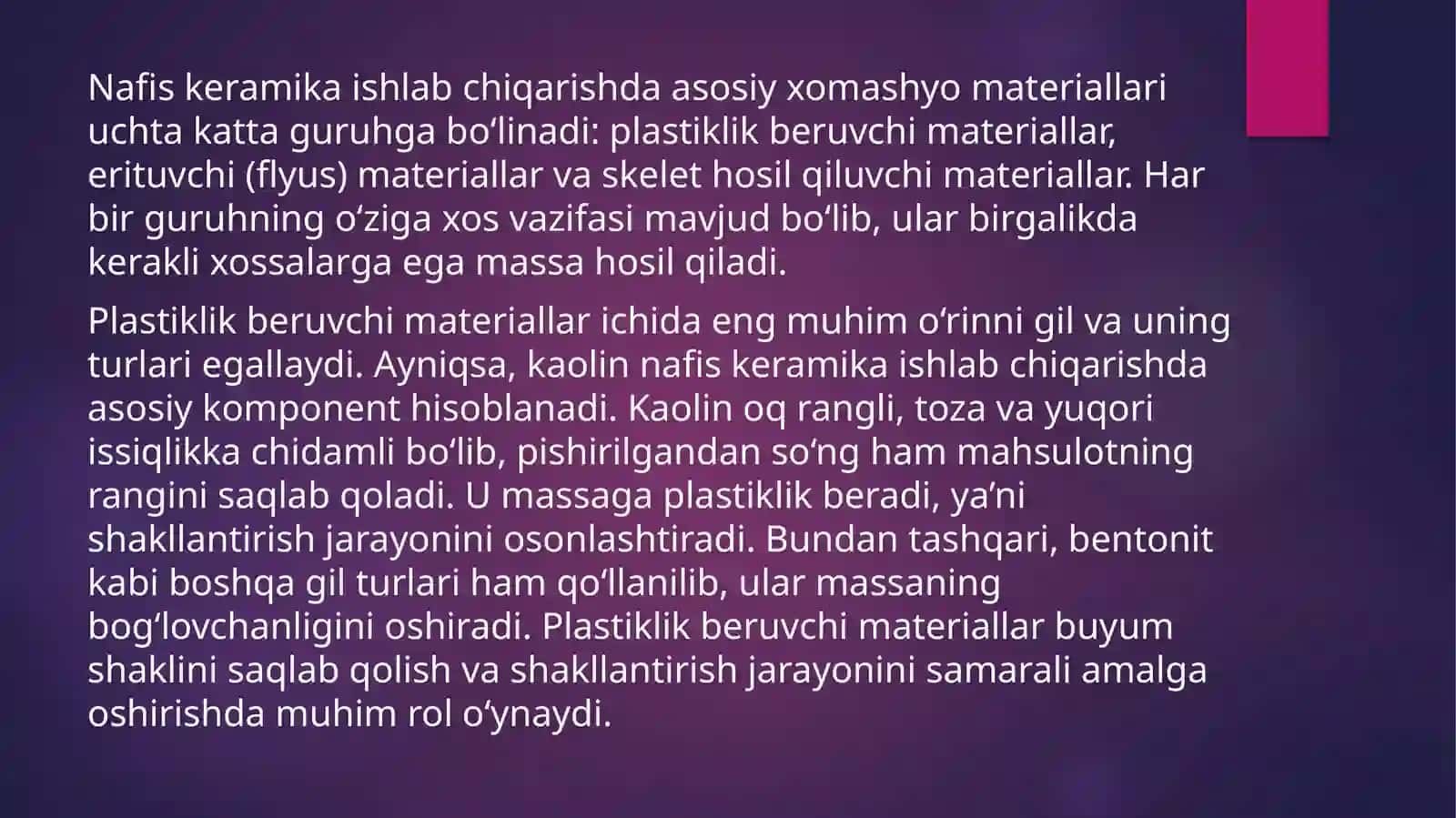 Nafis keramika olish uchun ishlatiladigan xomashyo materiallari 3