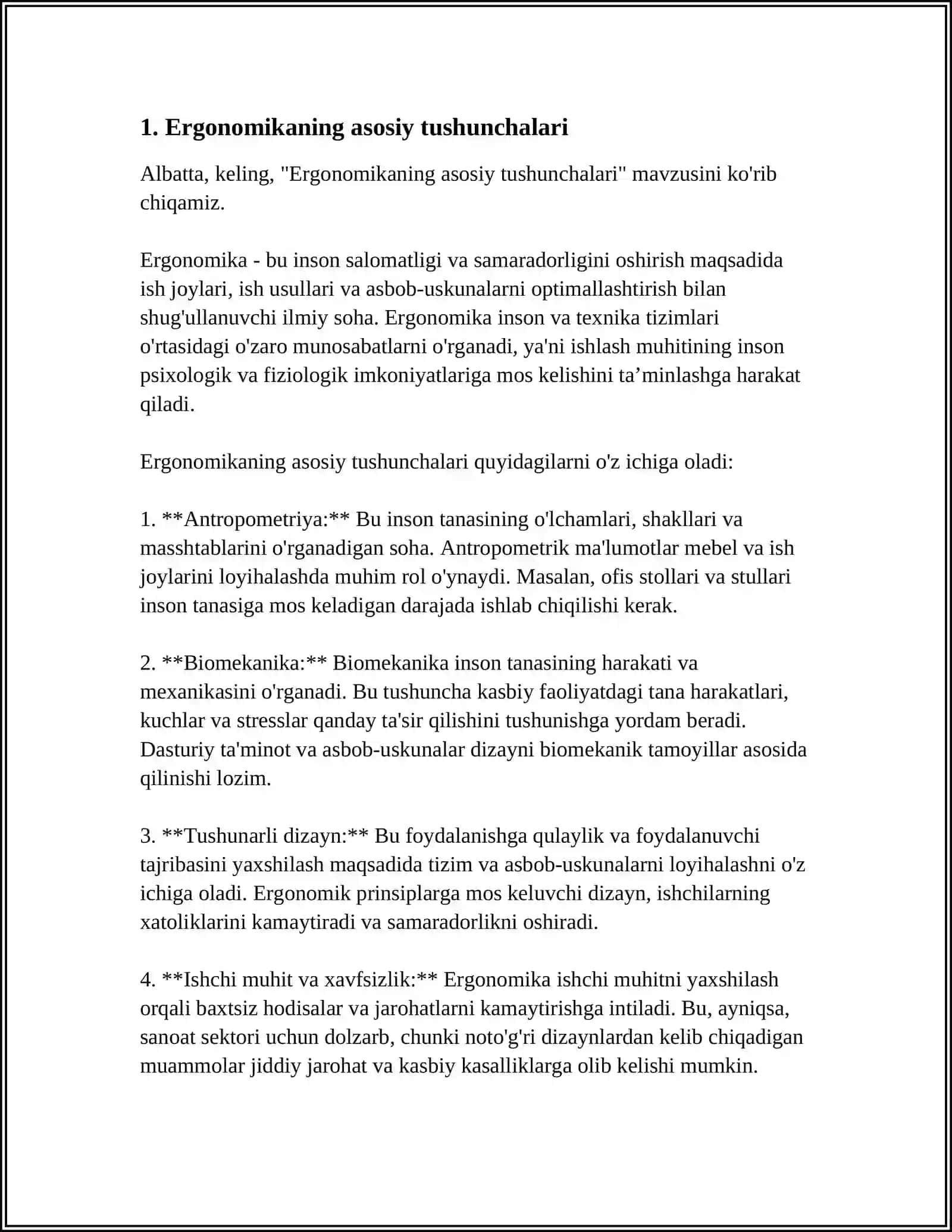 FAOLIYAT XAVFSIZLIGINI TA'MINLASHNING ERGONOMIK KO'RSATKICHLARINI TAHLIL QILISH 3