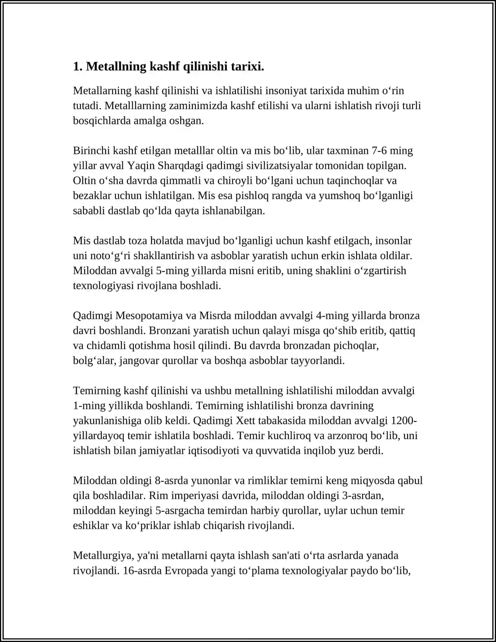 METALNING KASHF QILINISHI VA UNING INSONIYAT TARIXIDAGI AHAMIYATI 3