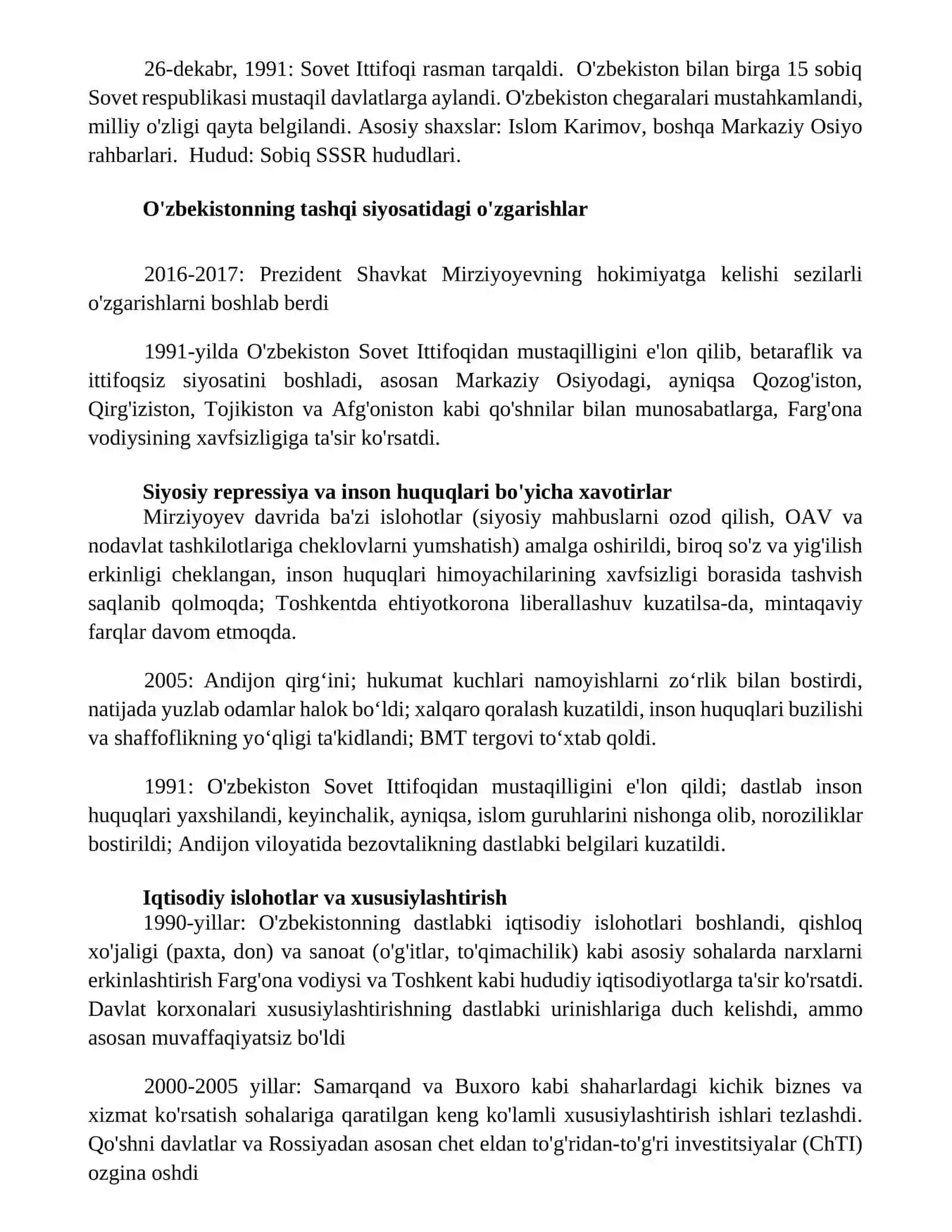 Oʻzbekistoning eng yangi tarixi oʻquv fanining pridmeti:mavzusidan 20 xronolgogik lugʻat 3