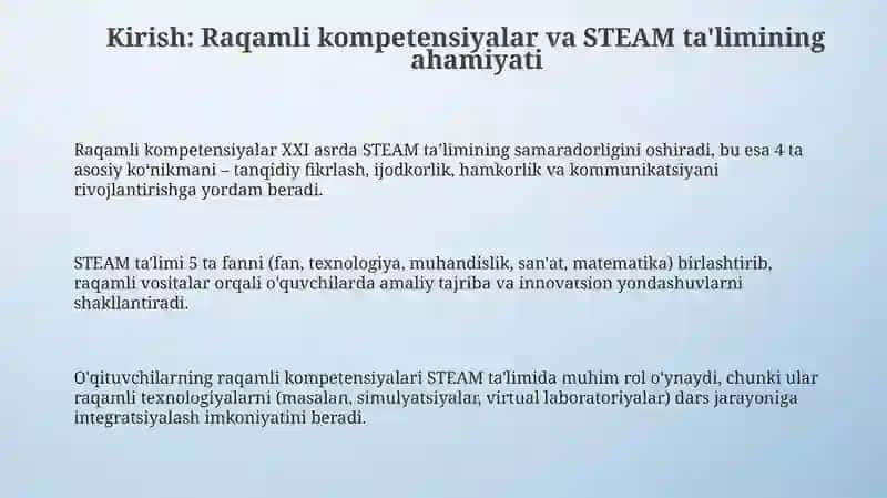Raqamli kompetensiyalar va STEAM ta'limi 3